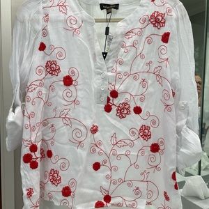 Melissa Paige petite white gauze embroidered blouse